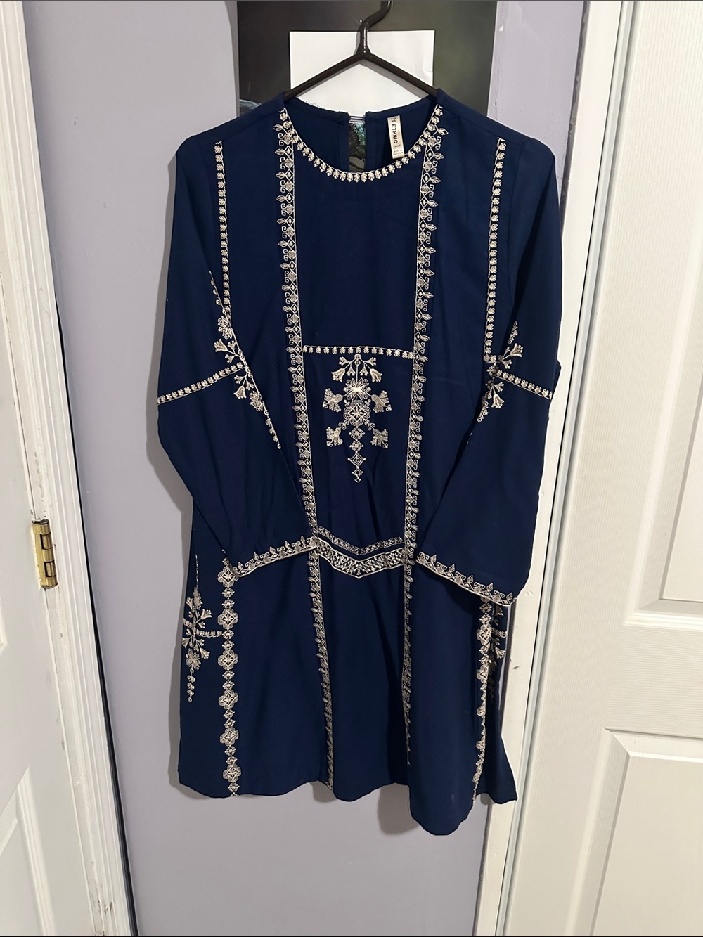 Embroidered Navy ethnic Kurta Khaddar fabric